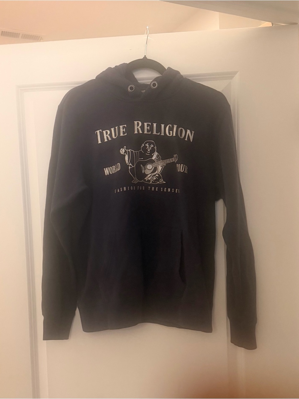 True Religion Black Pullover Hooded Sweatshirt with Graphic Logo